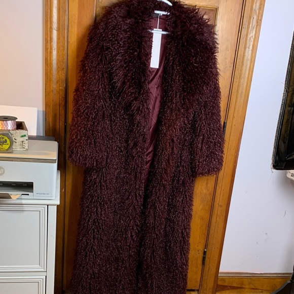 Naked Wardrobe dark plum Faux Fur plush long coat small new with tags - Picture 1 of 7